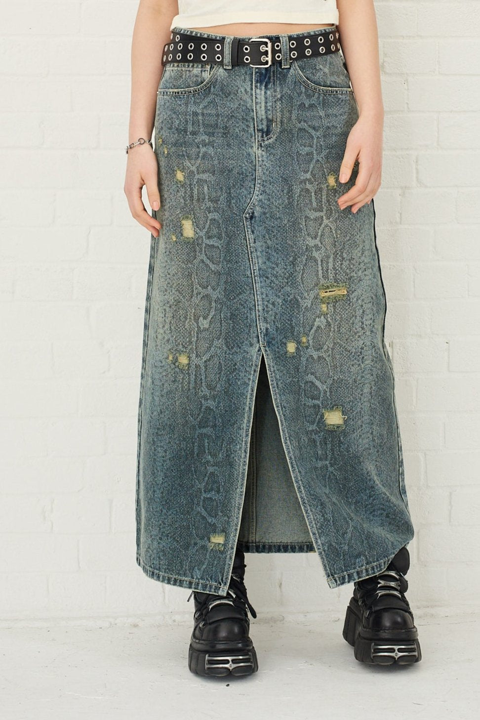Skin Snakeskin Print Denim Maxi Skirt 3 Skin Snakeskin Print Denim Maxi Skirt