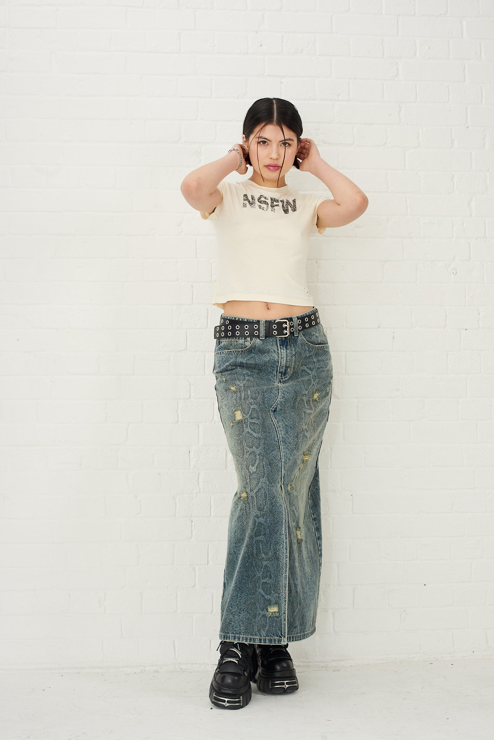 Skin Snakeskin Print Denim Maxi Skirt 5 Skin Snakeskin Print Denim Maxi Skirt