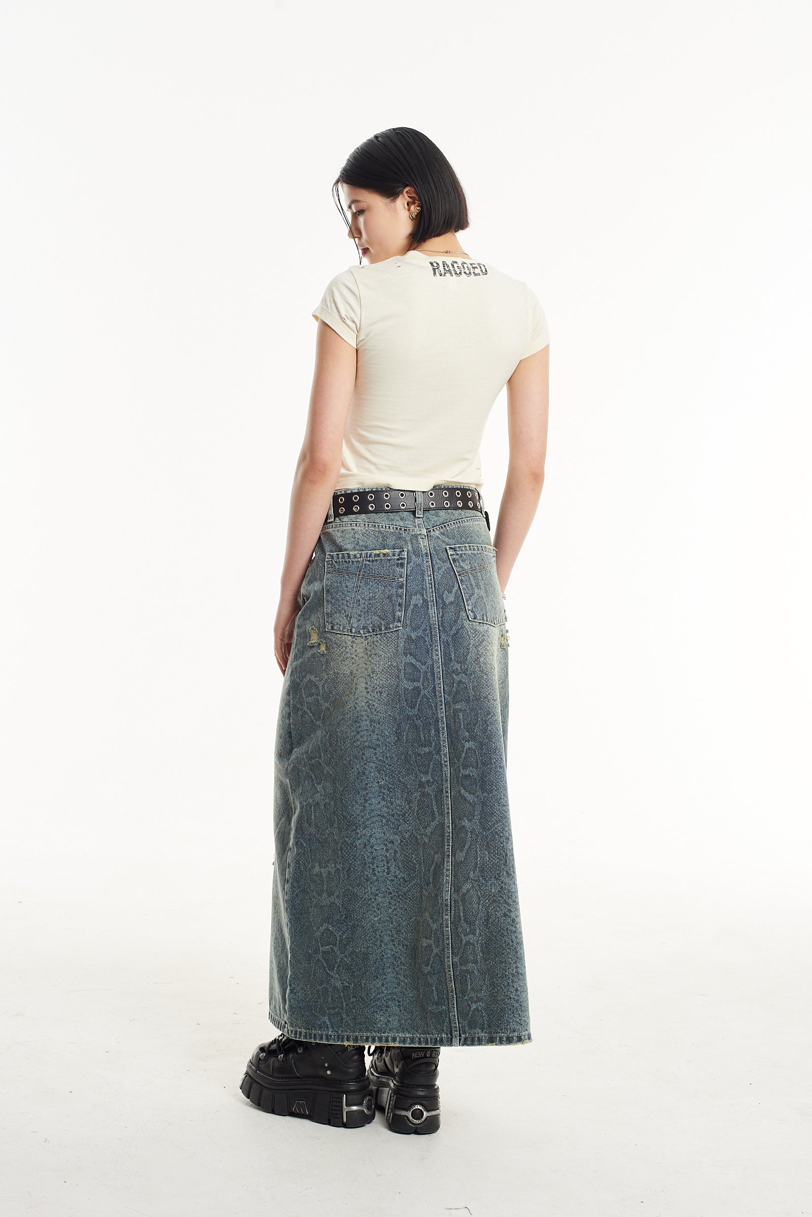 Skin Snakeskin Print Denim Maxi Skirt 6 Skin Snakeskin Print Denim Maxi Skirt