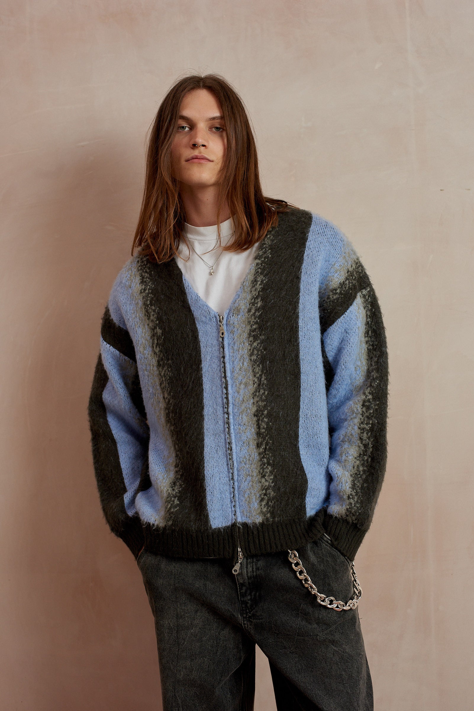Ether Stripe Zip Up Knit