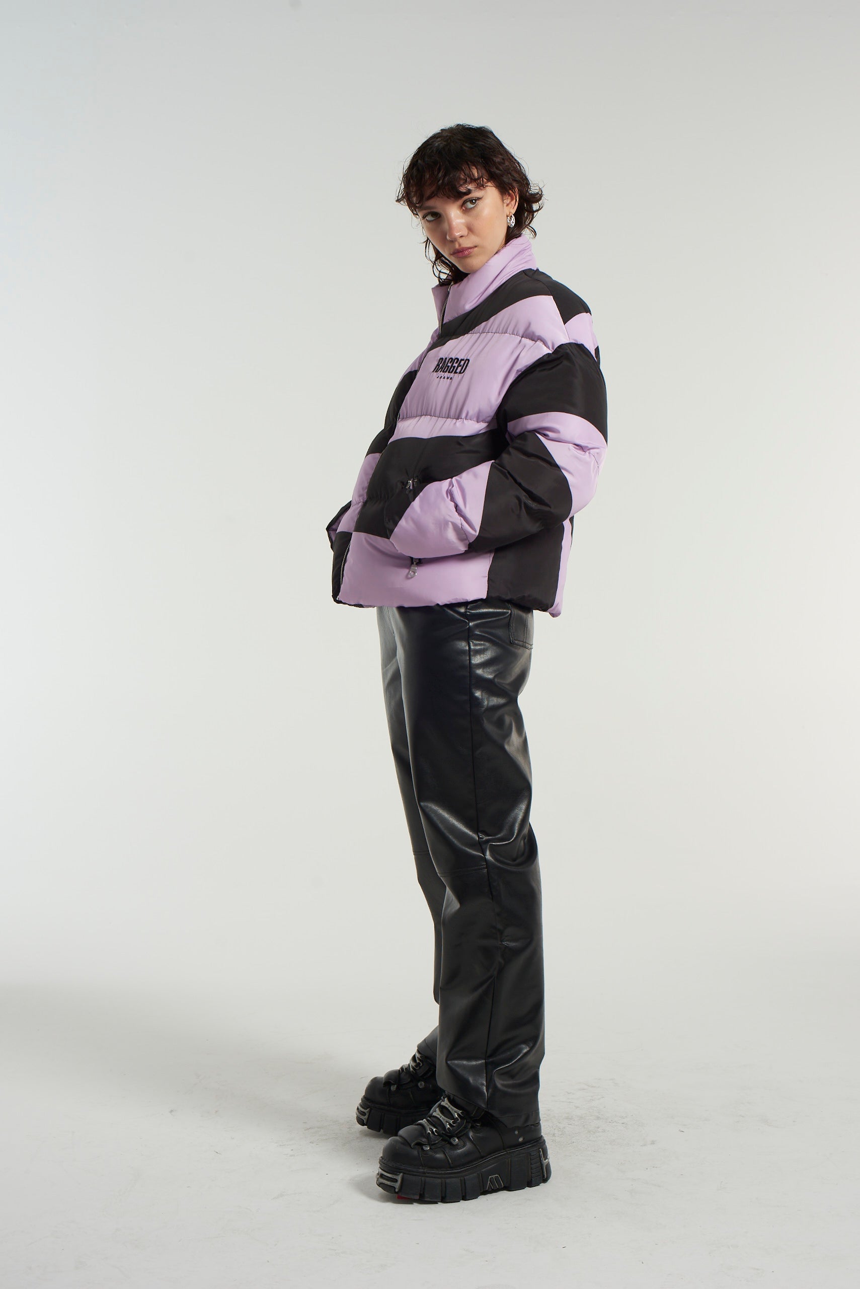 Zonked Lilac & Black Puffer Jacket