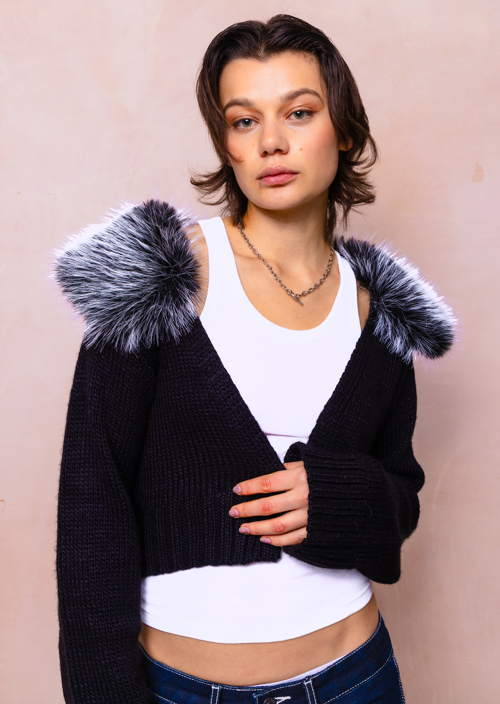 Boss Fur Collar Knit Cardigan