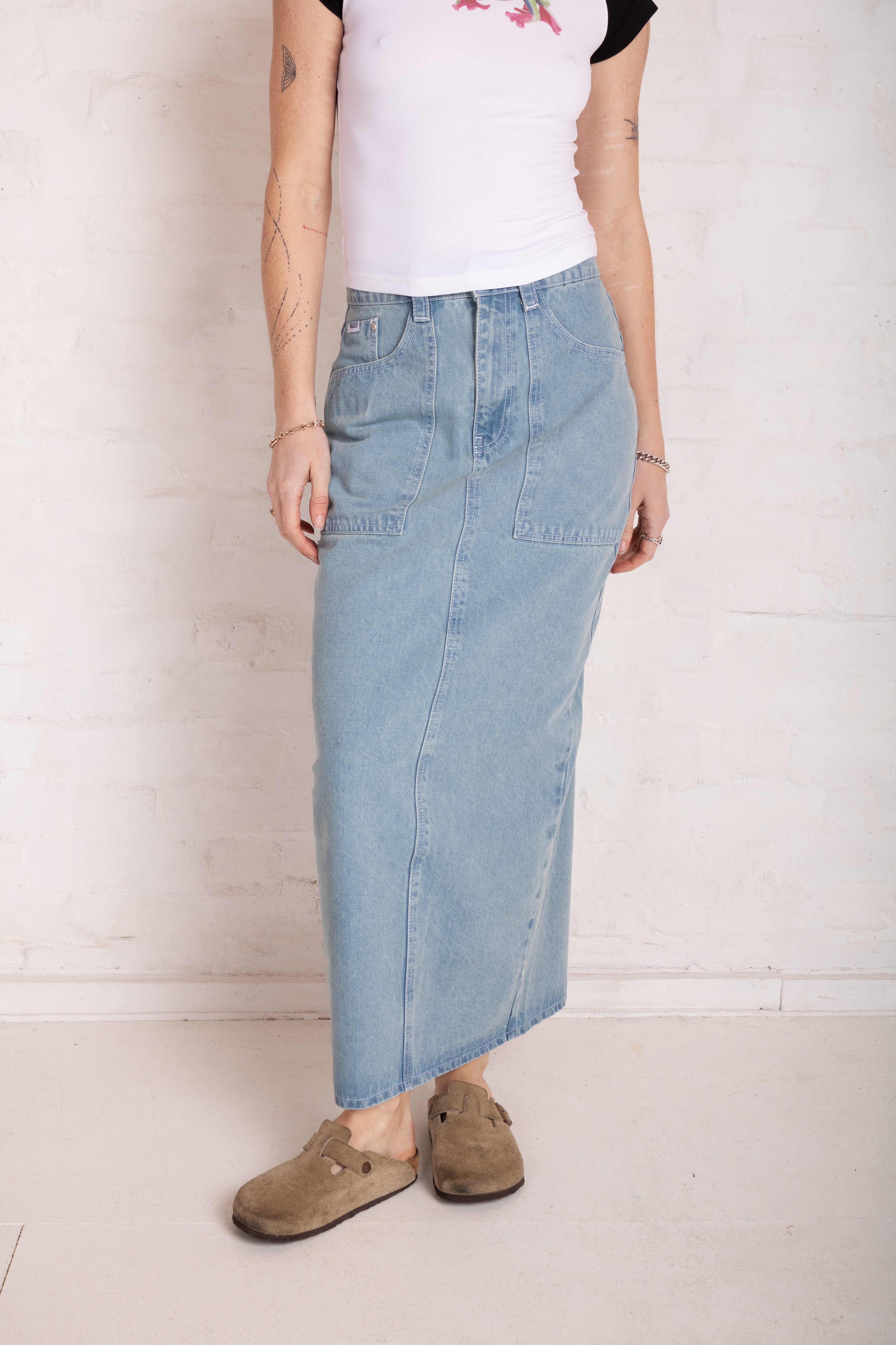 Light Wash Carpenter Denim Maxi Skirt