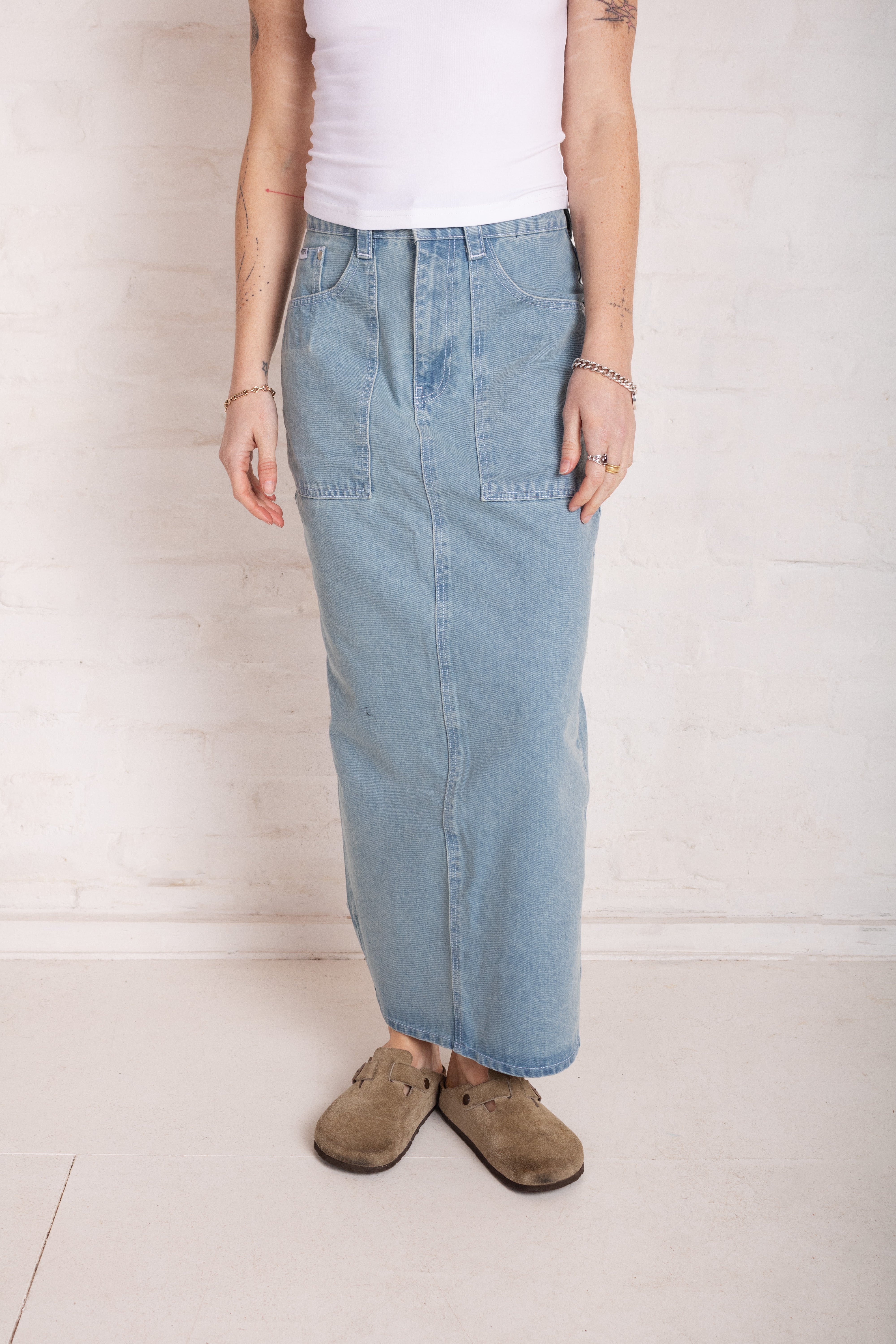 Light Wash Carpenter Denim Maxi Skirt 3 Light Wash Carpenter Denim Maxi Skirt