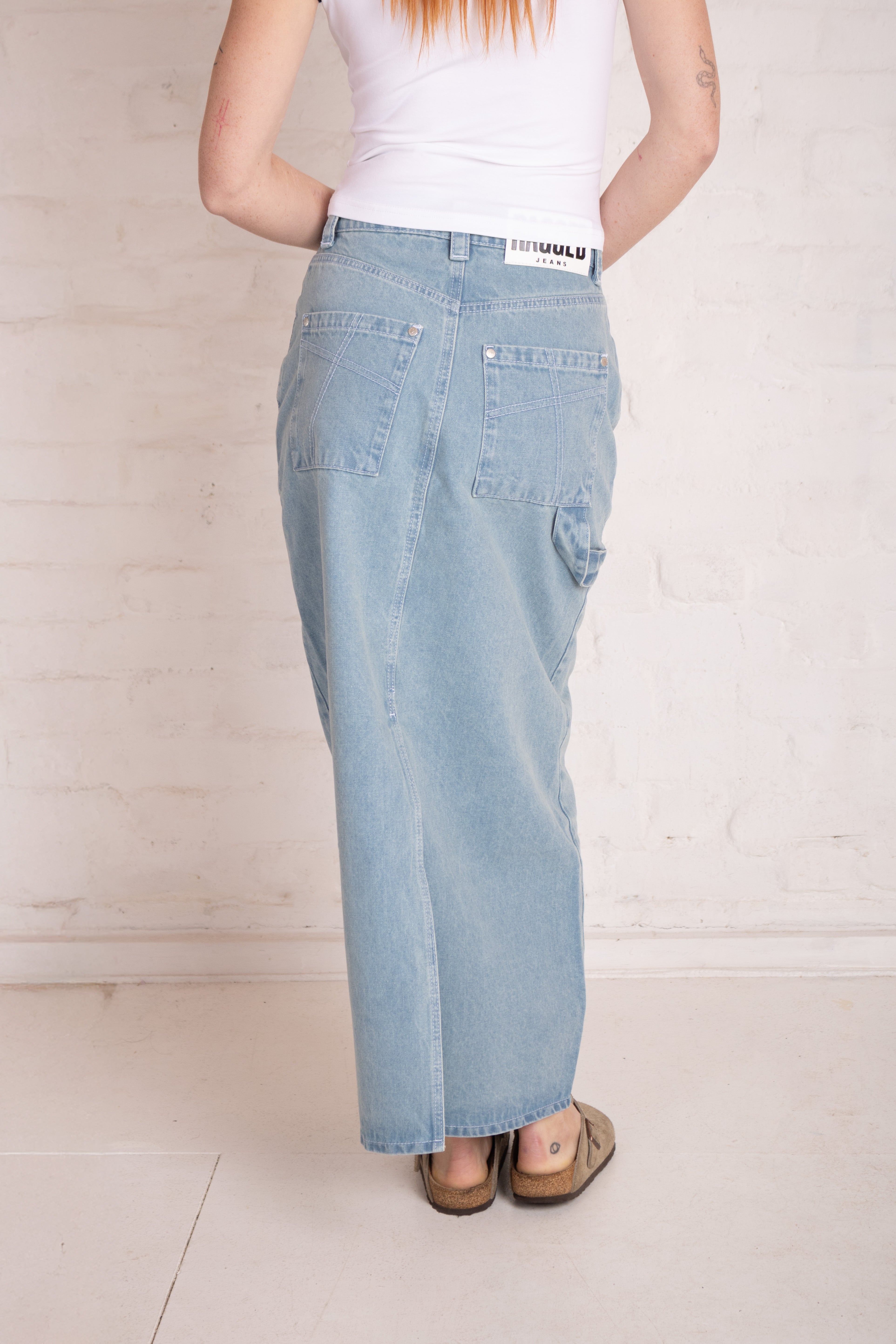 Light Wash Carpenter Denim Maxi Skirt 6 Light Wash Carpenter Denim Maxi Skirt