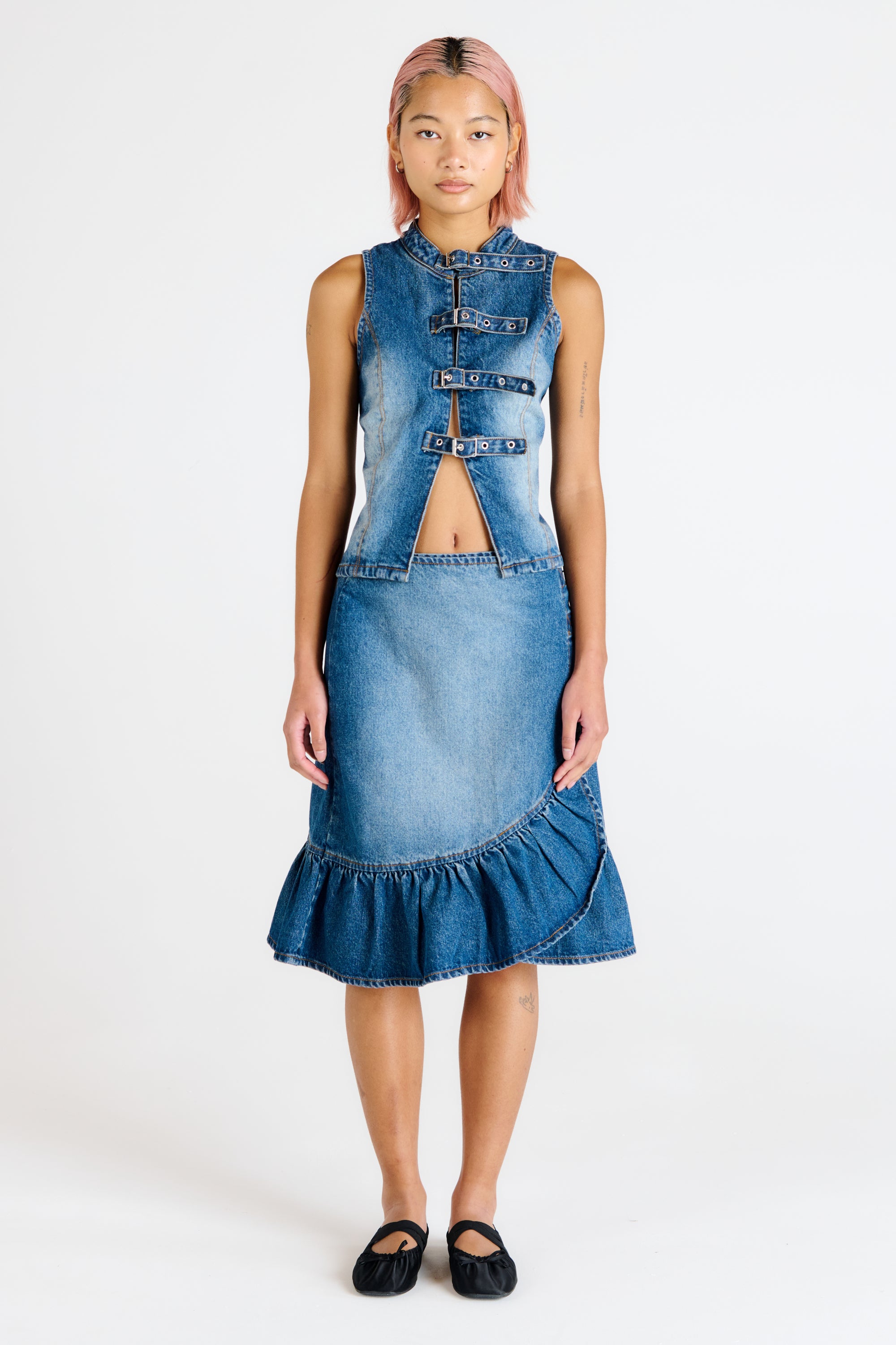 Gail Buckle Denim Wrap Skirt 3 Gail Buckle Denim Wrap Skirt